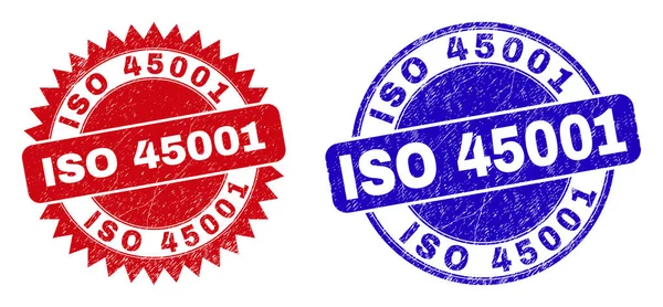 ISO 45001 Rounded and Rosette Stamps with Unclean Style — Stock Vector