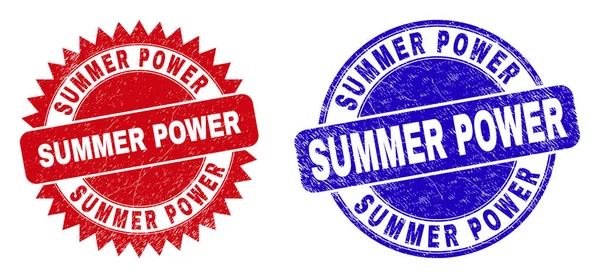 SUMMER POWER Ronde en Rosette zegels met Grunged Style — Stockvector