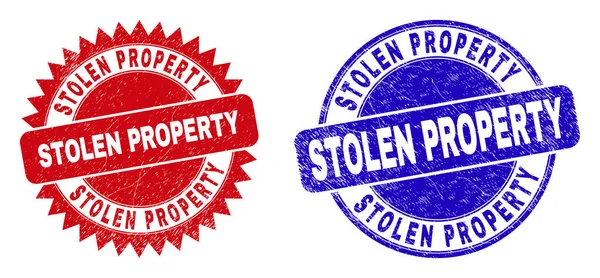 STOLEN PROPERTY Στρογγυλεμένο και Rosette σφραγίδες σφραγίδα με ακαθόριστη υφή — Διανυσματικό Αρχείο