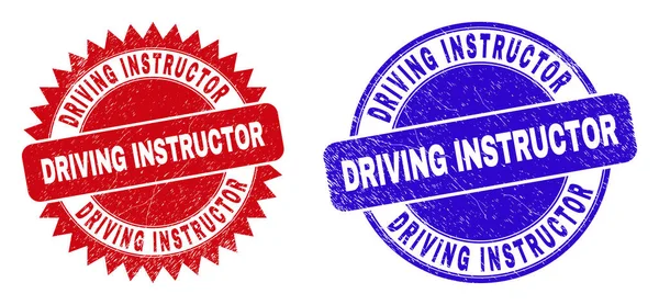 DRIVING INSTRUCTOR Ronde en Rosette afdichtingen met Corroded Style — Stockvector