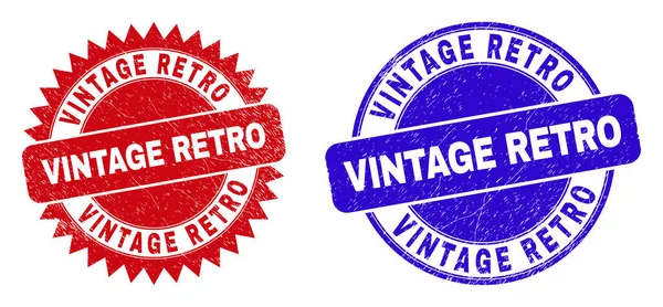 질긴 텍스처로 된 VINTAGE RETRO Round and Rosette Seals — 스톡 벡터