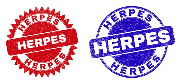HERPES redondeados y sellos de roseta con estilo corroído — Vector de stock