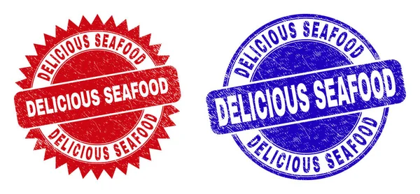 DELICIOUS SEAFOOD Round and Rosette Watermarks with Neclear Surface — стоковый вектор