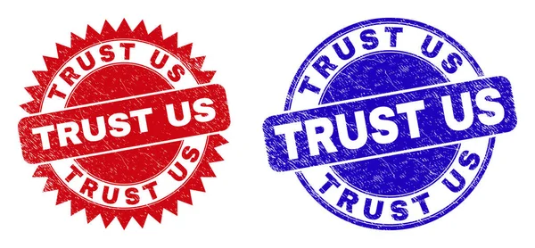 TRUST US Rounded und Rosette Seals mit Grunged Style — Stockvektor