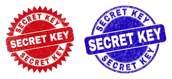 SECRET KEY Rund- und Rosettenstempel mit Grunge-Textur — Stockvektor