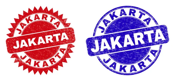 JAKARTA Rounded and Rosette Seals with Unclean Style — 图库矢量图片