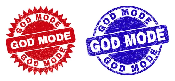 GOD MODE Round och Rosette frimärken med korroderad stil — Stock vektor