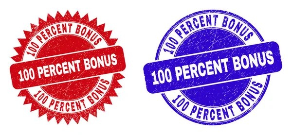 100 PERCENT BONUS Round and Rosette Seals with Distress Surface — Stock Vector