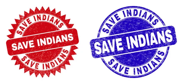SAVE INDIANS Zaoblené a růžové známky s nečistou texturou — Stockový vektor