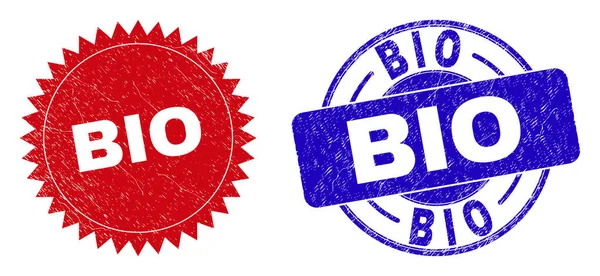 BIO Round och Rosette frimärken med repad stil — Stock vektor