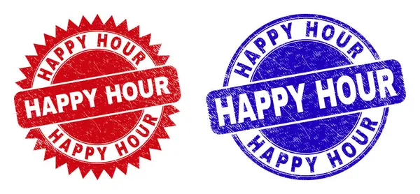 HAPPY HOUR Joints ronds et rosettes avec style de détresse — Image vectorielle