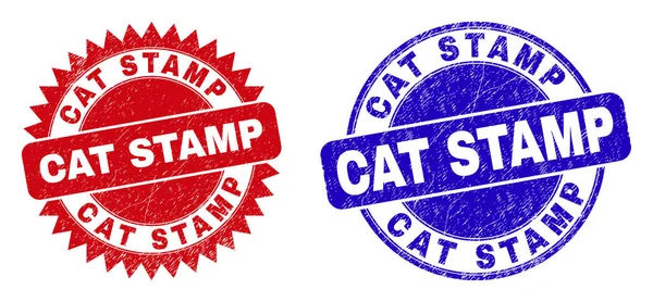 Selos de carimbo CAT STAMP Round e Rosette com textura imlimpa —  Vetores de Stock