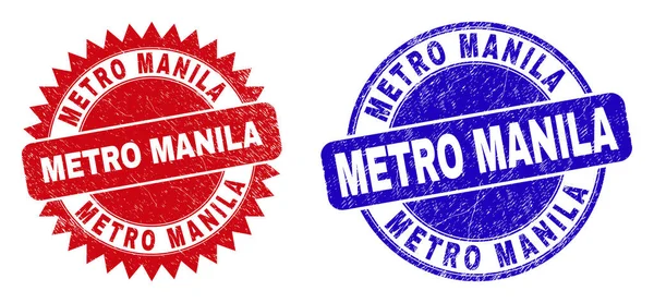 METRO MANILA Kerek és rozettás vízjelek tisztátalan stílusban — Stock Vector