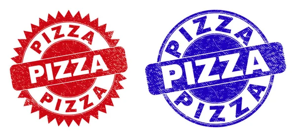 PIZZA Rounded and Rosette Stampds with Distress Style — 스톡 벡터
