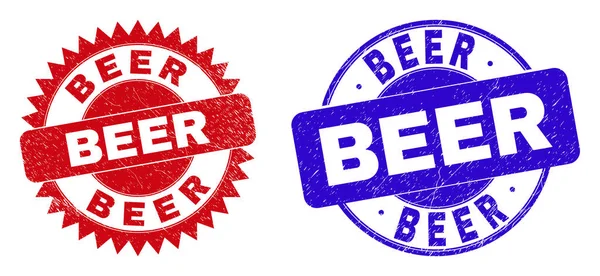 Selos de cerveja e roseta com superfície Grunge — Vetor de Stock