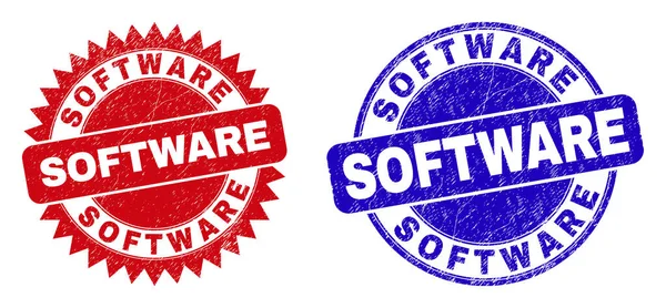 伤心欲绝的SOFTWARE Rounded and Rosette Seals with Distress style — 图库矢量图片