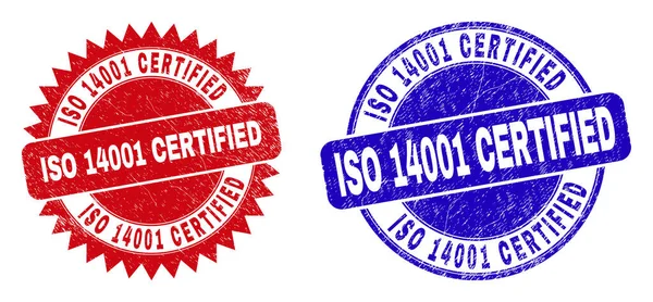 ISO 14001 CERTIFIED Round and Rosette Seals with Corroded Style — Stock Vector