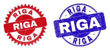 RIGA Yuvarlak ve Rosette Pul Mührü Aşınmış Yüzeyle