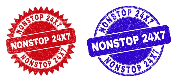 Sellos redondos y rosetones NONSTOP 24X7 con estilo sucio — Vector de stock