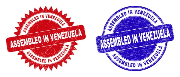 VERZAMELD IN VENEZUELA Ronde en Rosette zegels met onreine textuur — Stockvector