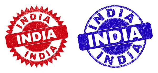 INDIA Marcas de agua redondas y rosetas con textura grunge — Vector de stock