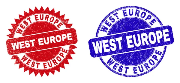 WEST EUROPE Marcas de água arredondadas e roseta com estilo Grunged — Vetor de Stock