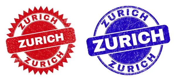 ZURICH Round och Rosette frimärken med korroderad textur — Stock vektor