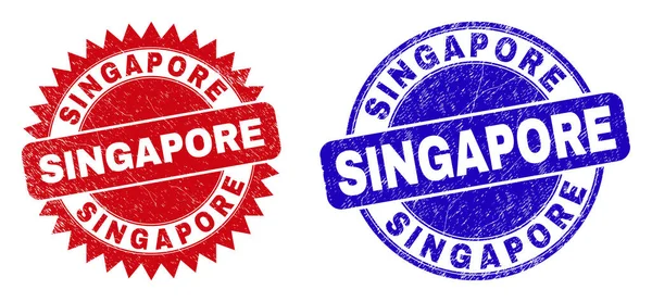 SINGAPORE Στρογγυλή και Rosette σφραγίδες με διαβρωμένη υφή — Διανυσματικό Αρχείο