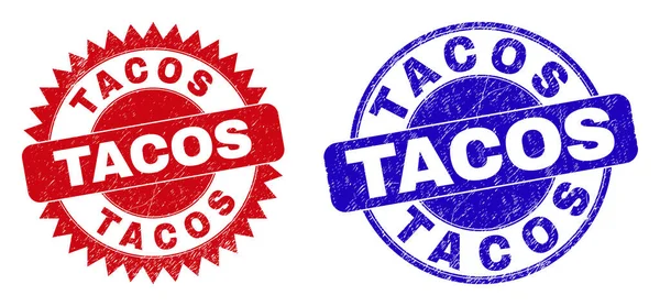 TACOS Round and Rosette Stamp Seals with Unclean Style — Stock Vector