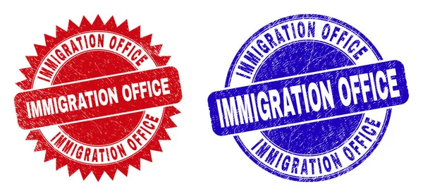 OFICINA DE INMIGRACIÓN Sellos redondeados y Roseta con Textura Impura — Vector de stock