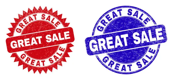 GREAT SALE Round and Rosette Stamp Seals with Grunged Texture — Stock Vector