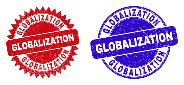 GLOBALIZATION Round and Rosette Watermarks with Grunge Texture — стоковий вектор