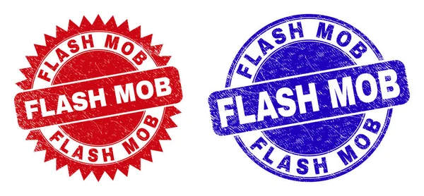 FLASH MOB redondeado y sellos de sello Rosette con textura de angustia — Vector de stock