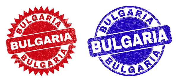 BULGARIA Francobolli arrotondati e rosati con stile di distress — Vettoriale Stock