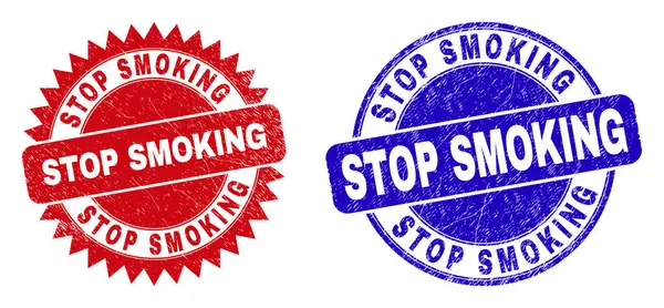 Stop SMOKING Rundade och Rosett Stämpel tätningar med grunged stil — Stock vektor