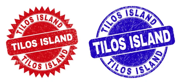 TILOS ISLAND Round and Rosette Stamps with Rubber Style — 图库矢量图片