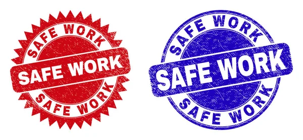 SAFE WORK Round and Rosette Stamp Seals with Unclean Texture — Stock Vector