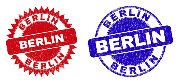 BERLIN Round and Rosette Stamps with Grunged Surface — стоковий вектор