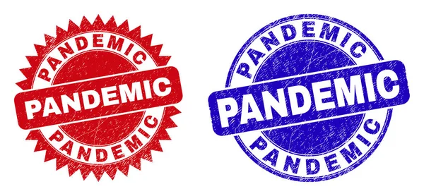 PANDEMIC kulaté a růžové známky s gumovým stylem — Stockový vektor