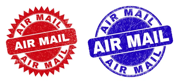 AIR MAIL Round and Rosette Seals with Scratched Texture — стоковий вектор