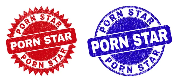 PORN STAR Zaoblené a růžové známky s korodovaným stylem — Stockový vektor
