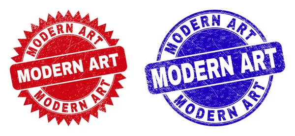 MODERN ART Ronde en Rosette postzegels met Grunged Surface — Stockvector