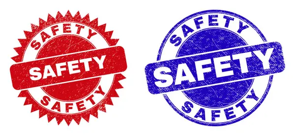 SAFETY Round and Rosette Stamps with Grunge Surface — Stock Vector