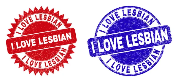 I LOVE LESBIAN Rounded and Rosette Watermarks with Corroded Style — Stock Vector