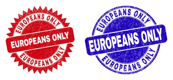 EUROPEENS SEULEMENT Timbres arrondis et Rosette avec Style Grunged — Image vectorielle