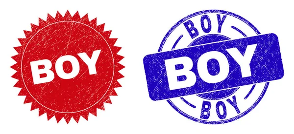 Σφραγίδες BOY Round και Rosette με Διαβρωμένη Επιφάνεια — Διανυσματικό Αρχείο
