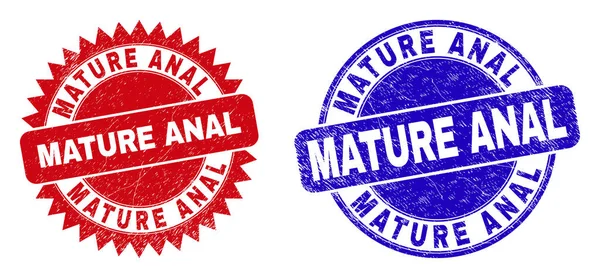 MATURE ANAL Round and Rosette Stamp Seals with Grunge Texture — 스톡 벡터