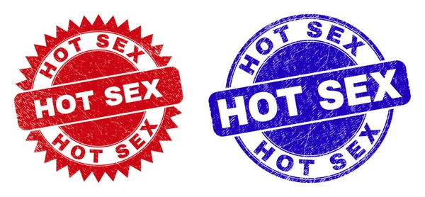 HOT SEX Rounded and Rosette Watermarks with Scratched Surface — Stock Vector