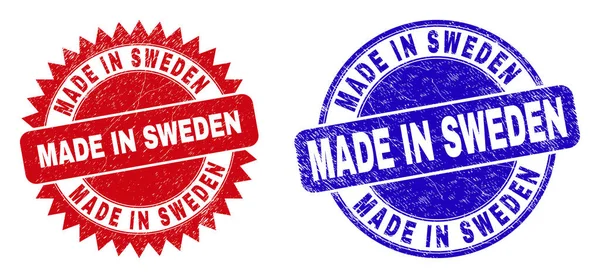 ( 영어 ) SWEDEN Rounded and Rosette Stamp Seals with Grunge Texture — 스톡 벡터