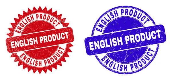 Selos redondos e rosetas do produto inglês com estilo Grunge —  Vetores de Stock